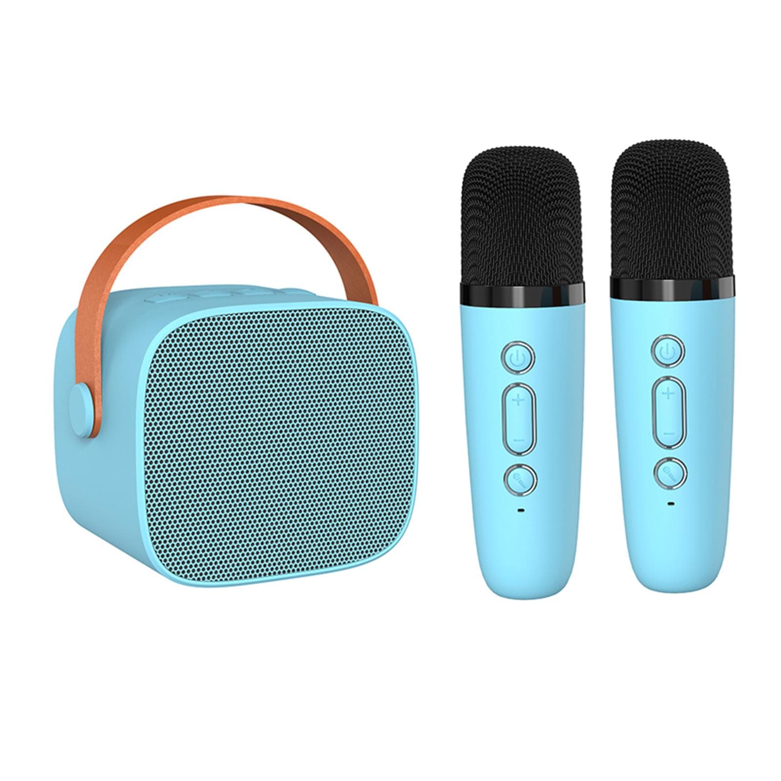 Mini Karaoke Machine BT Karaoke Speaker with  Wireless Microphones for Adults & Kids Home Party 2 mics blue