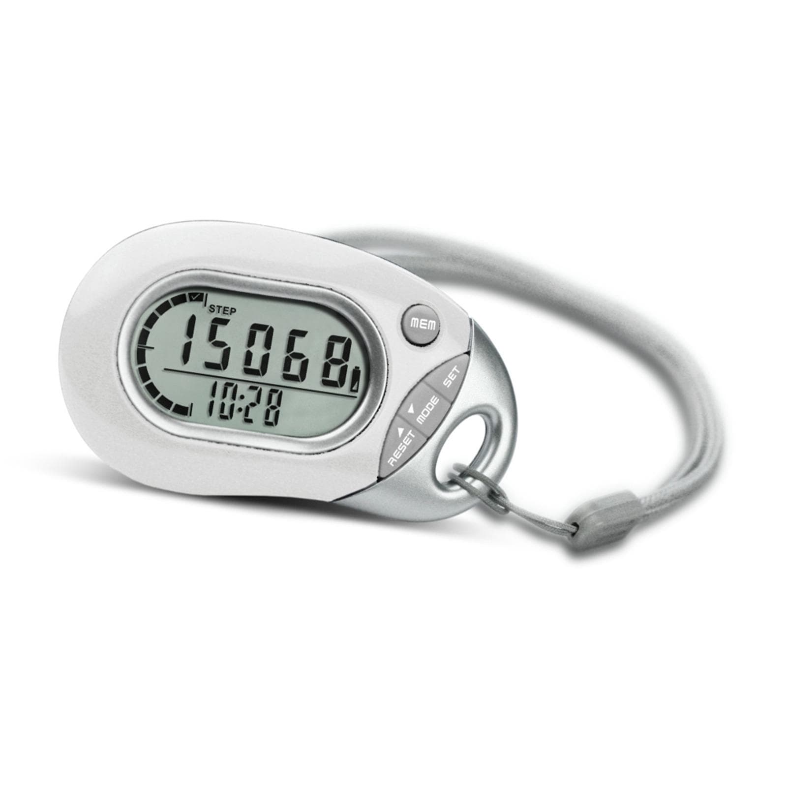 3D Motion Sensor Pedometer Step Counter with Lanyard 7-Day Data Storage Memory Funtion Step Calorie white