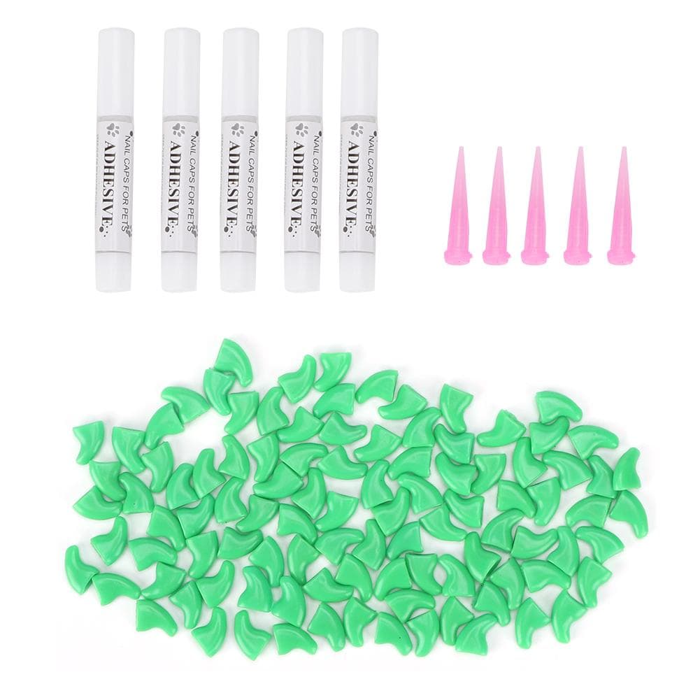 100Pcs Soft PVC Pet Cat Nail Cover Paw Claw Cap Grooming Accessory Decoration Set(Green S) Green