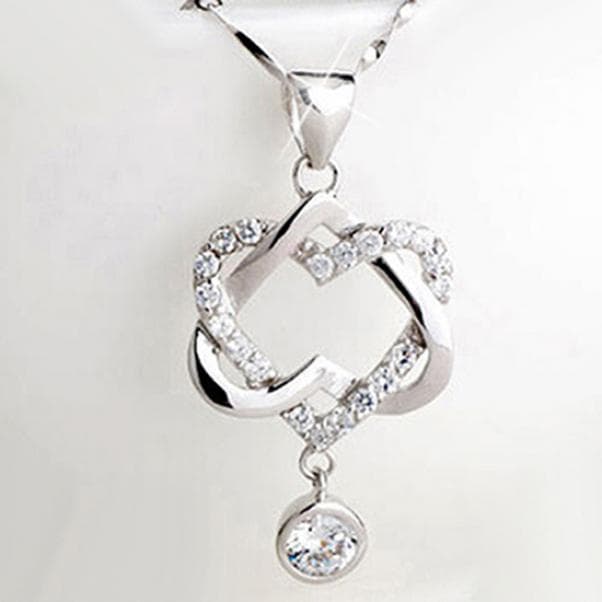 Women Fashion Double Hollow Love Heart Pendant Necklace Chain Choker Jewelry silver