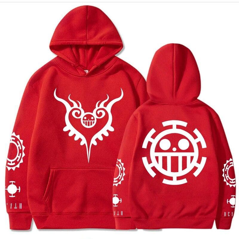 Fashion Anime One Piece Hoodie Loose Unisex Hoodie Law Printing Pullover Long Sleeves Hoodies 4XL red
