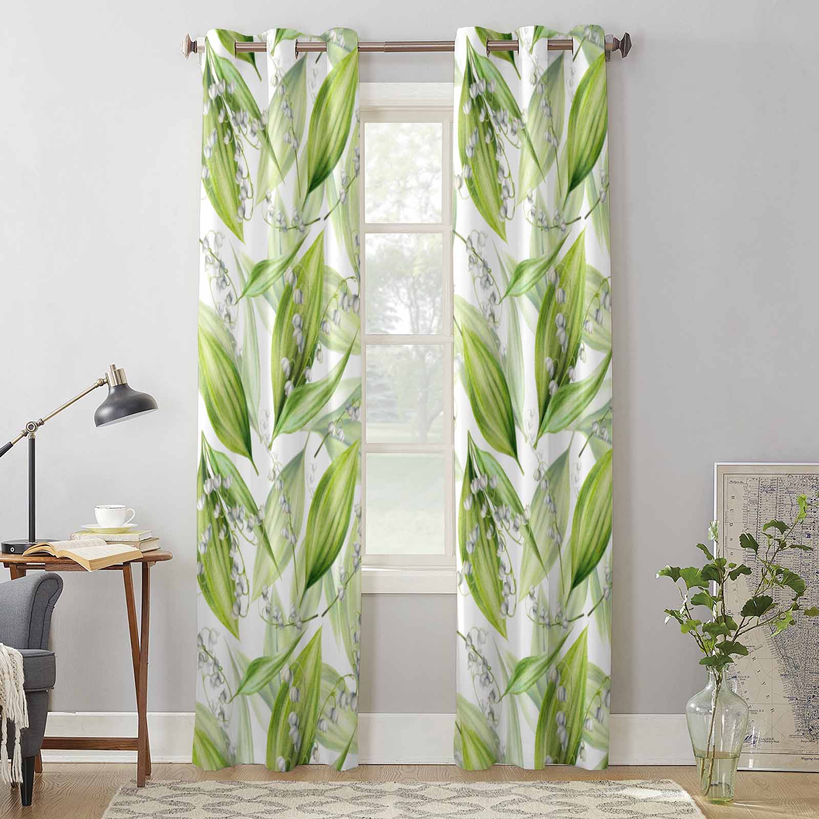 Lily Of The Valley Watercolor Flower Window Curtains for Living Room Luxury Bedroom Curtain Kitchen Blinds Drapes Curtains 135W x 60H(cm) x1