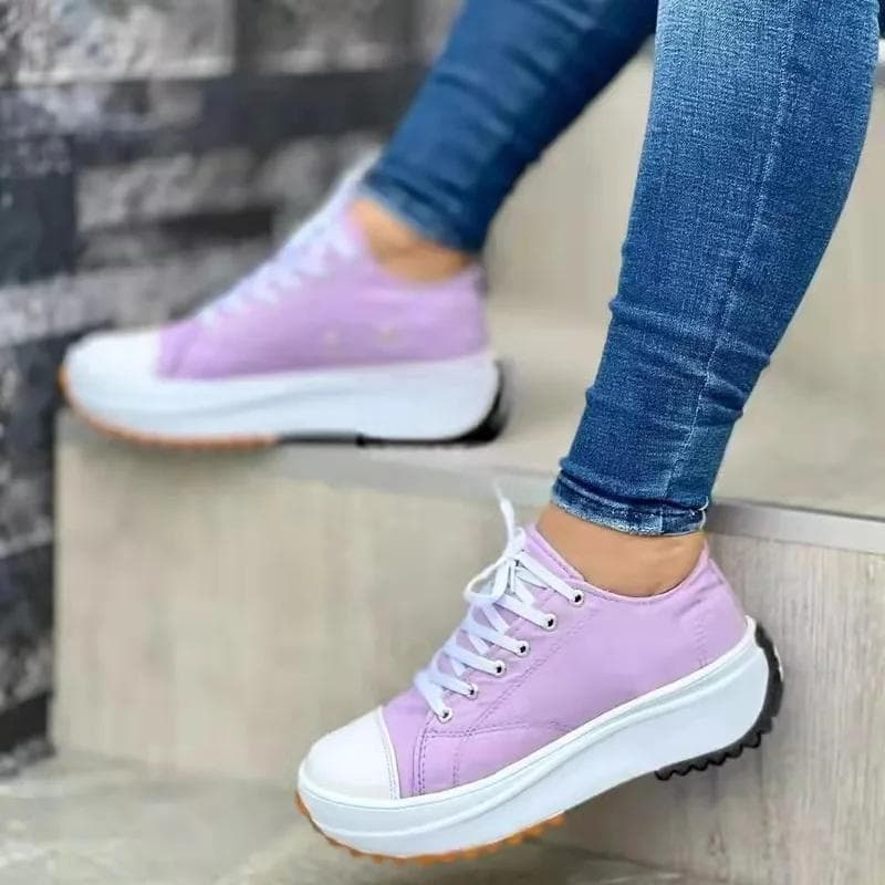 Speedy Classic White Canvas Shoes Women Sneakers Solid Lace-Up Casual Platform Shoes for Women 37