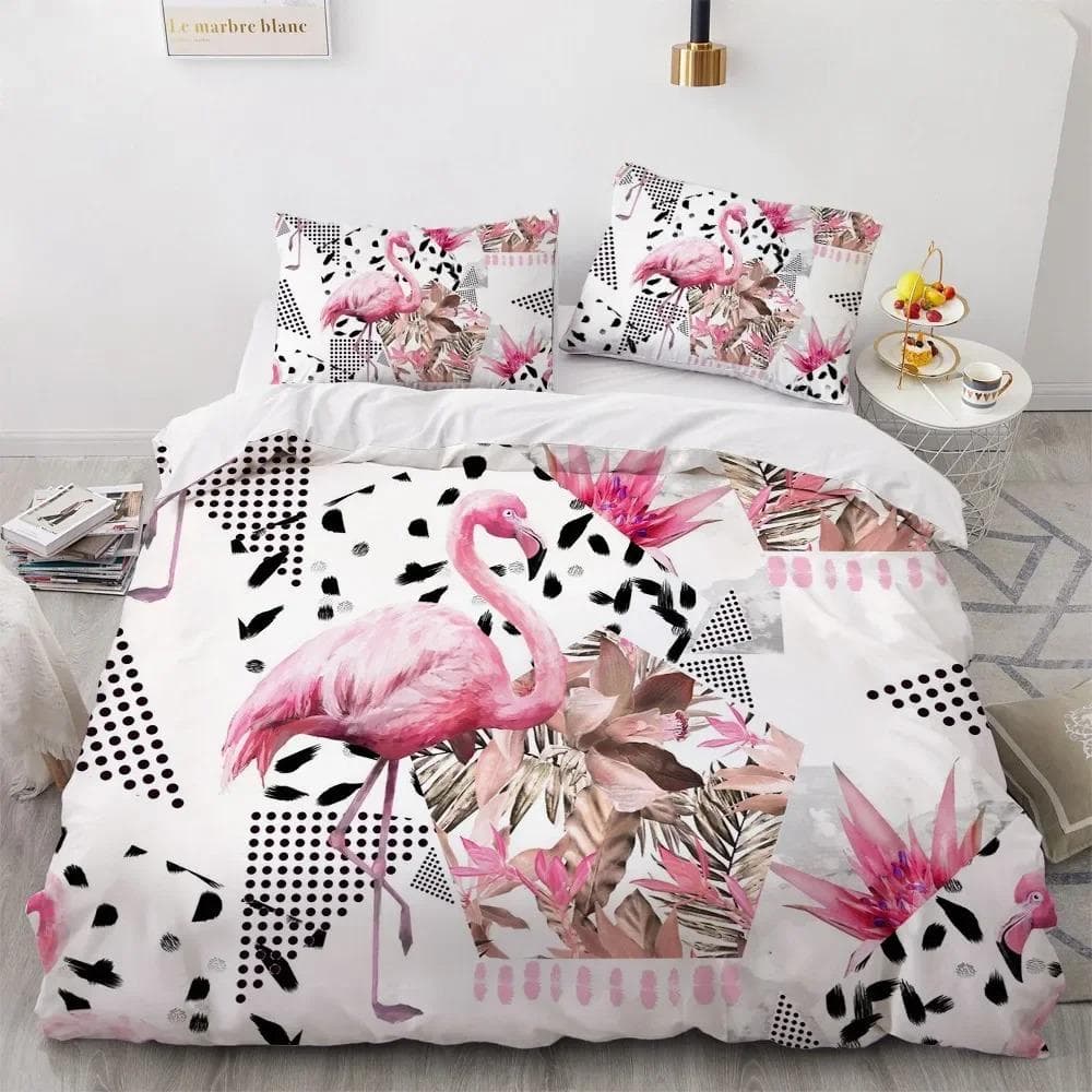 Flamingo Duvet Cover King Queen 3D Pink Animal Bedding Set for Kids Teens Adults Watercolor Style Quilt Cover with Pillowcase US Queen 228x228cm