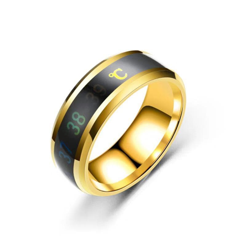 Intelligent Temperature Sensitive Titanium Steel Mood Ring in 5 Colors for Women and Men, Waterproof Emotion Feeling Jewelry 12 gold