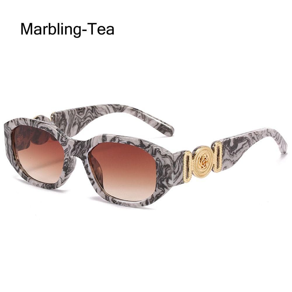 Summer Y2K Sun Glasses Irregular Sunglasses with Metal Rose Design Vintage Shades UV Protection Women Thick Frame Glasses