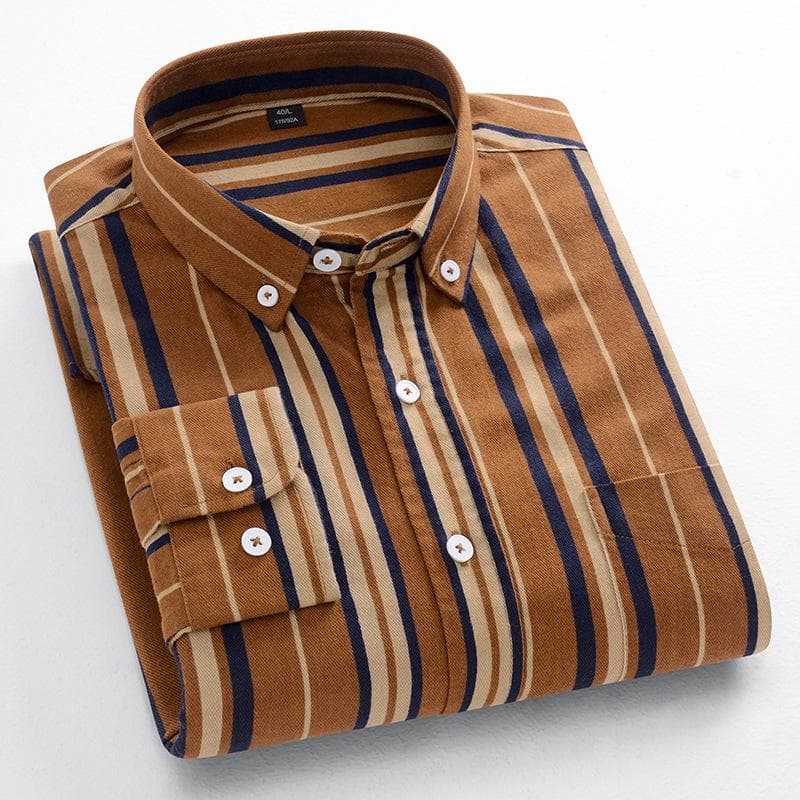 Men's Striped Long-Sleeve Dress Shirts Button Down Breathable Casual Vintage Loose Cotton Shirts Stylish Solid Oxford Business Shirt for Men 40/L