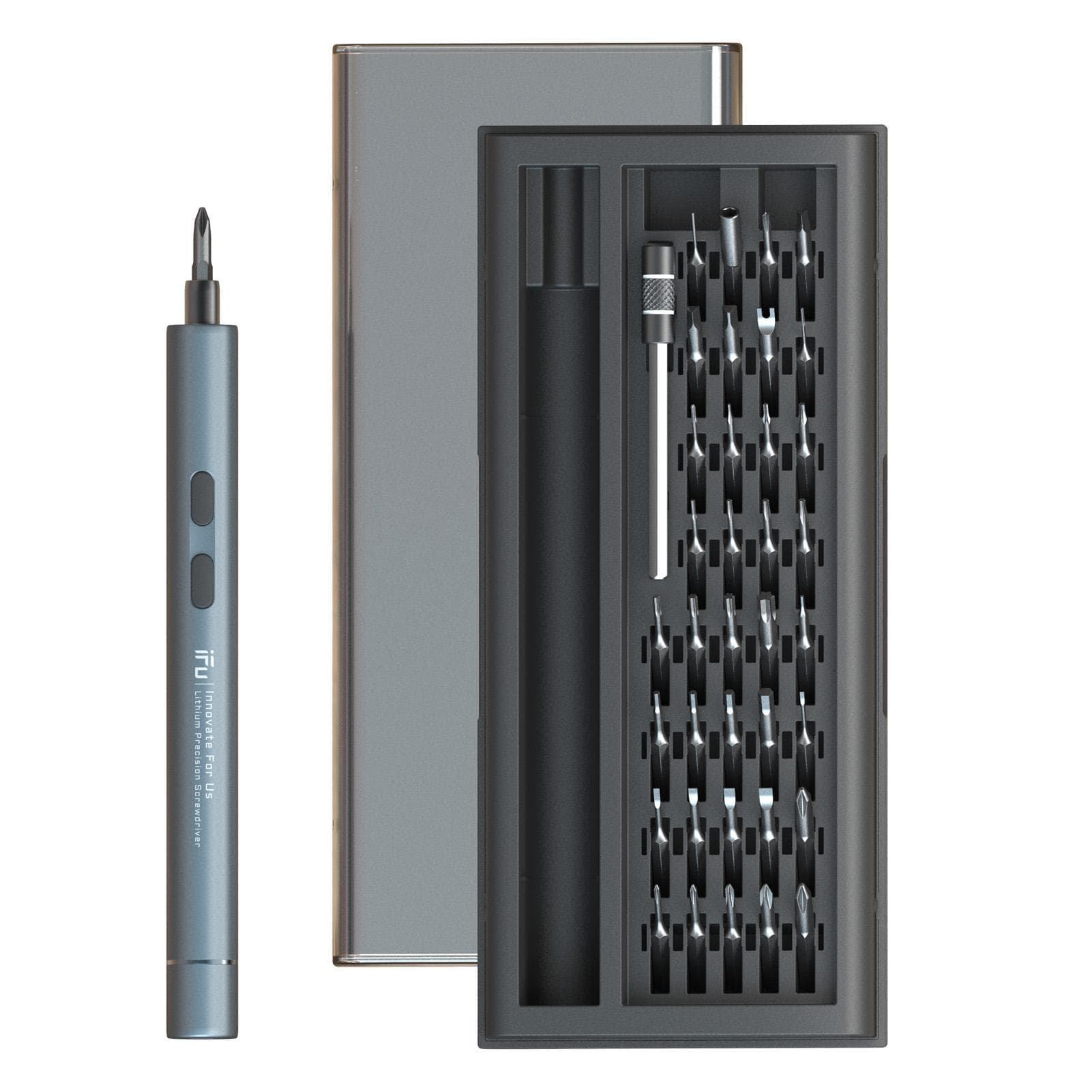 iFu D2Plus Lithium Electric Screwdriver Kit Mini Portable Power/Manual Screw Driver Bit Repairing grey