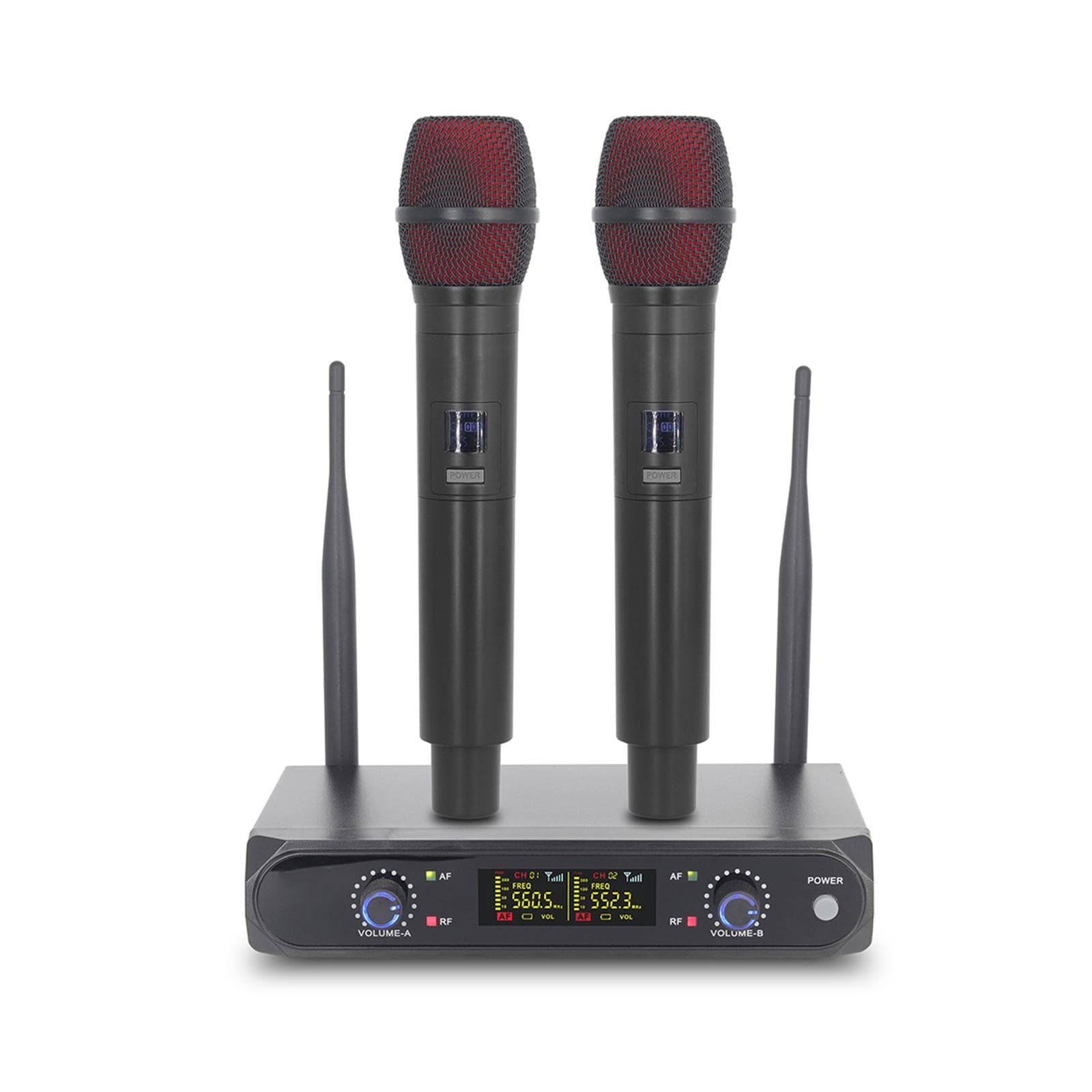 Wireless Microphone System with 2 Handheld Mic VHF UHF Wireless Microphone for Home Cinemas Sound UK Plug black