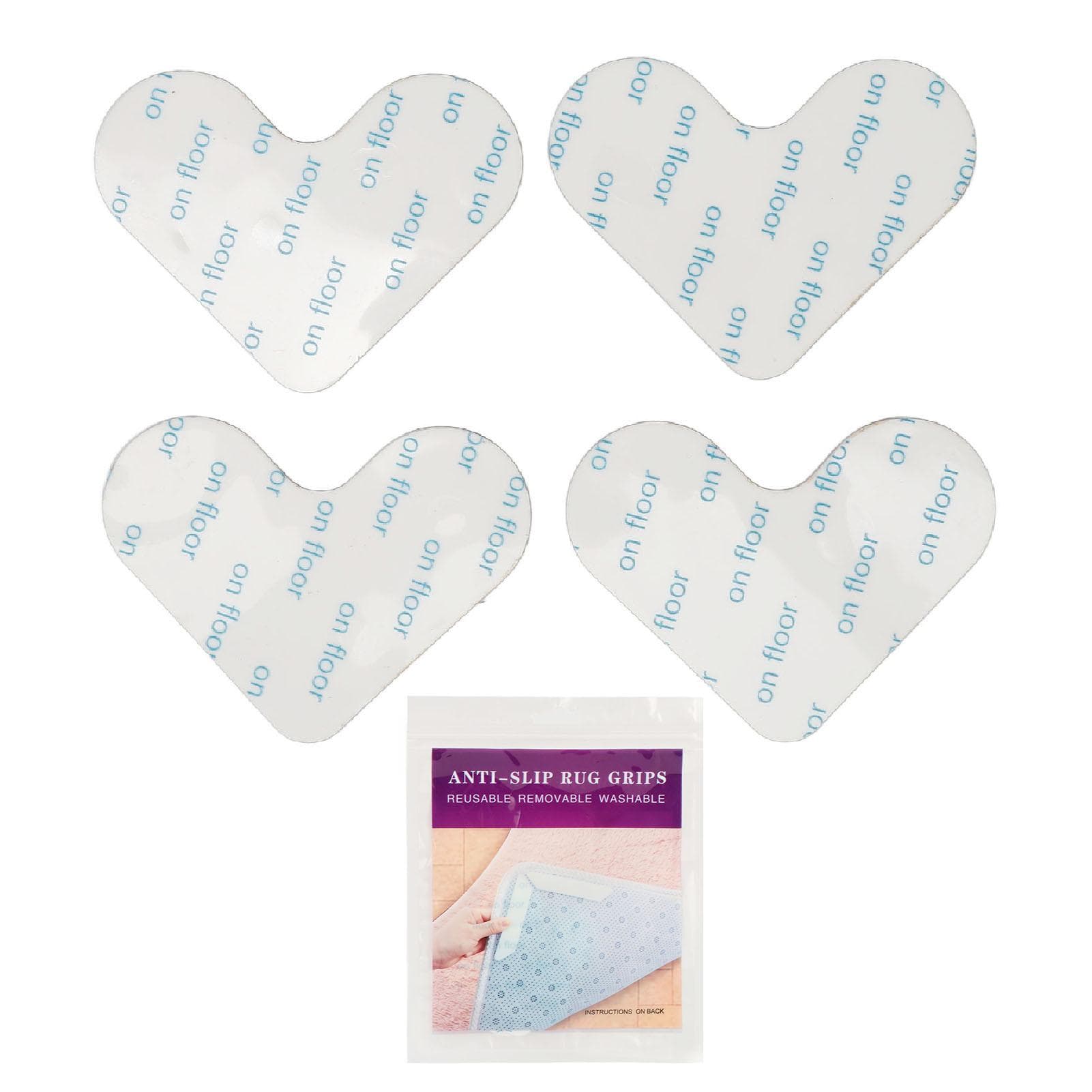 4 Pack Double Sided Carpet Tape Reusable Washable Heart Shape Slip Resistant Ultra Thin Area Rug