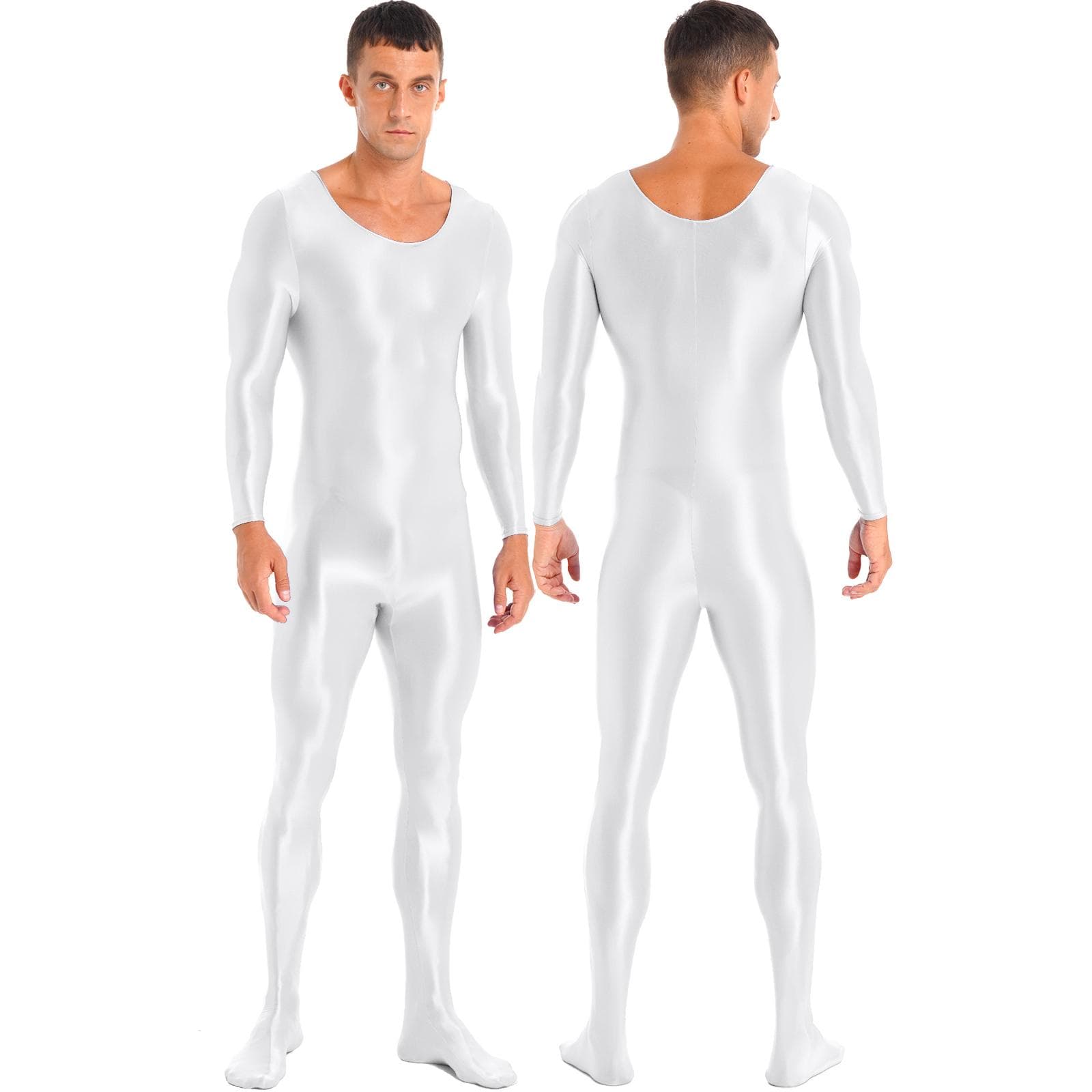 Mens One Piece Long Sleeve Tank Unitard Jumpsuit Stretch Spandex Bodysuit Rompers M white