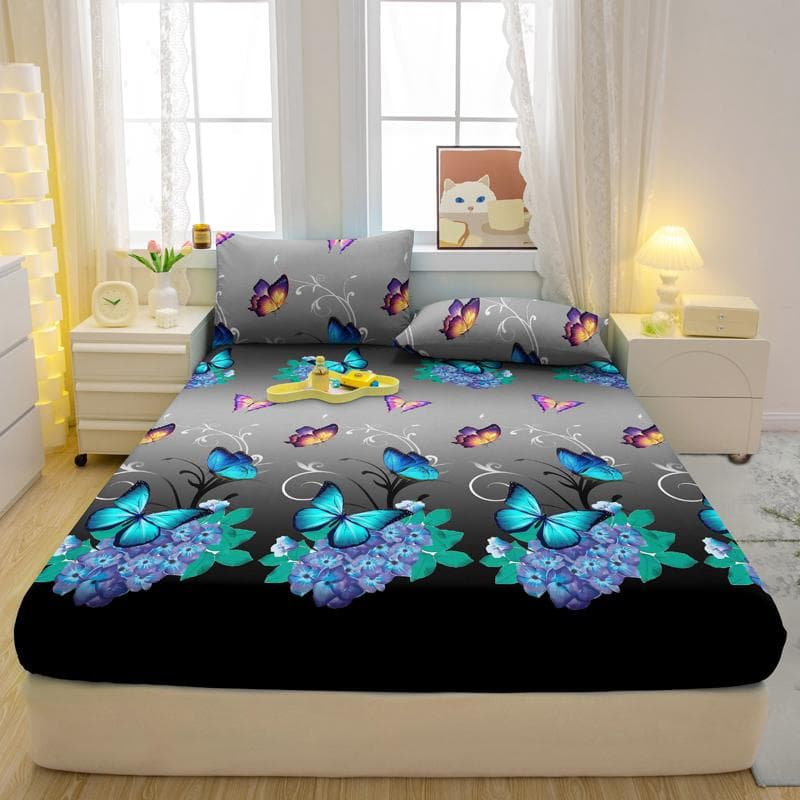 3-Piece Simple Modern Plant Flower Pattern Matte Three Piece Fitted Sheet Set, Bedroom Printed Bed Cover Set, Bedding 90x200cm