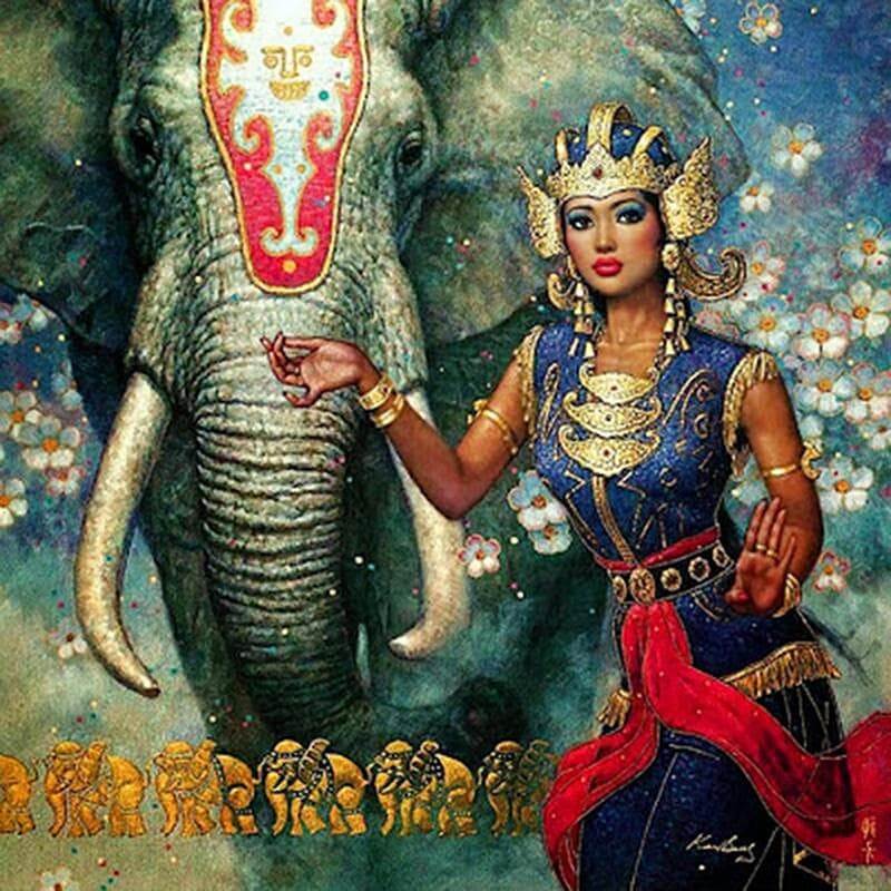 Diamond Painting Animal India Elephant&girl Fish Cross Stitch Rhinestones Inlay Diamond Embroidery 30x30CM