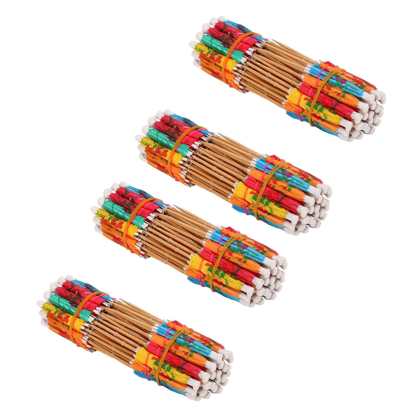 200Pcs Cocktail Umbrellas Multi Color Exquisite Pattern Safe Paper Bamboo Drink Umbrellas for Bar