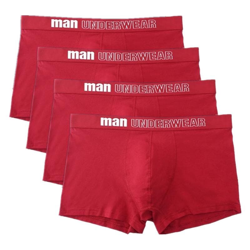4 Pieces Mens Underwear Cotton Soft Boxers Shorts Big Size High Quality Underpants XL red