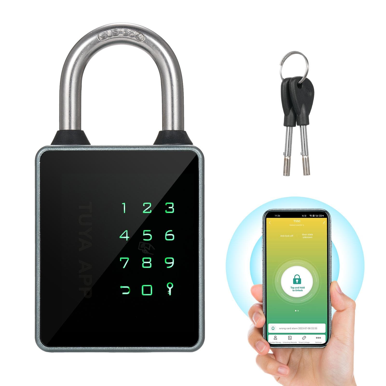 Smart Padlock BT Keypad Smart Lock Entry Front Door Lock Combination Lock Water Resistant APP T55C gray