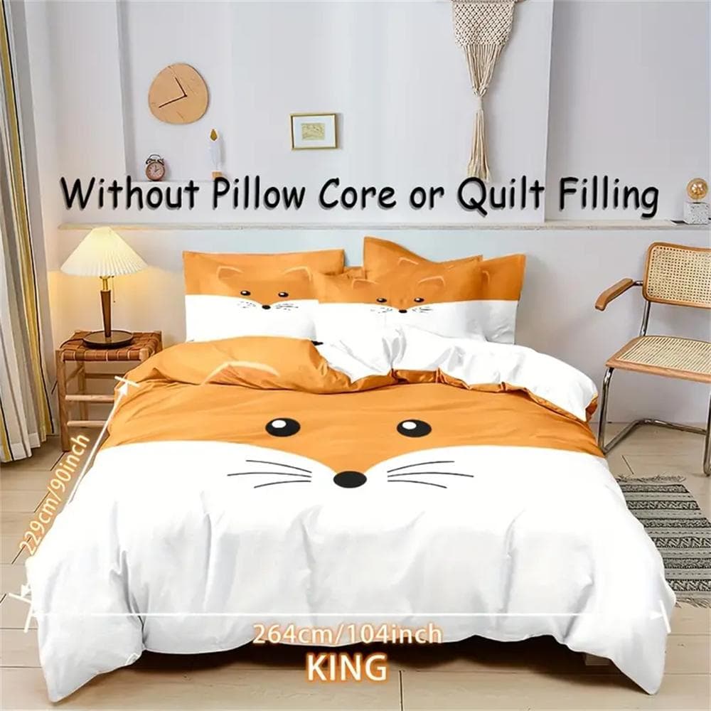 Cartoon Fox Print Duvet Cover Set - Soft and Breathable Polyester, Ultra-Soft and Comfortable 1*Duvet Cover + 2 Pillocase cot size 70x133cm