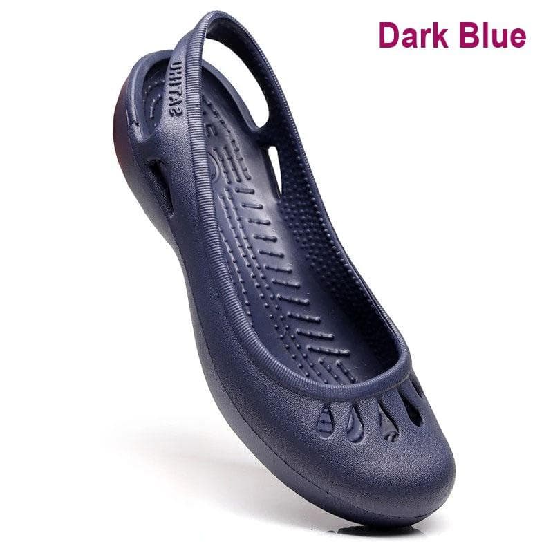 Summer Lightweight Anti Slip Hole Shoes Clog for Women's Flat Bottom Sandals Nurse Outdoor Beach Jelly W8 dark blue