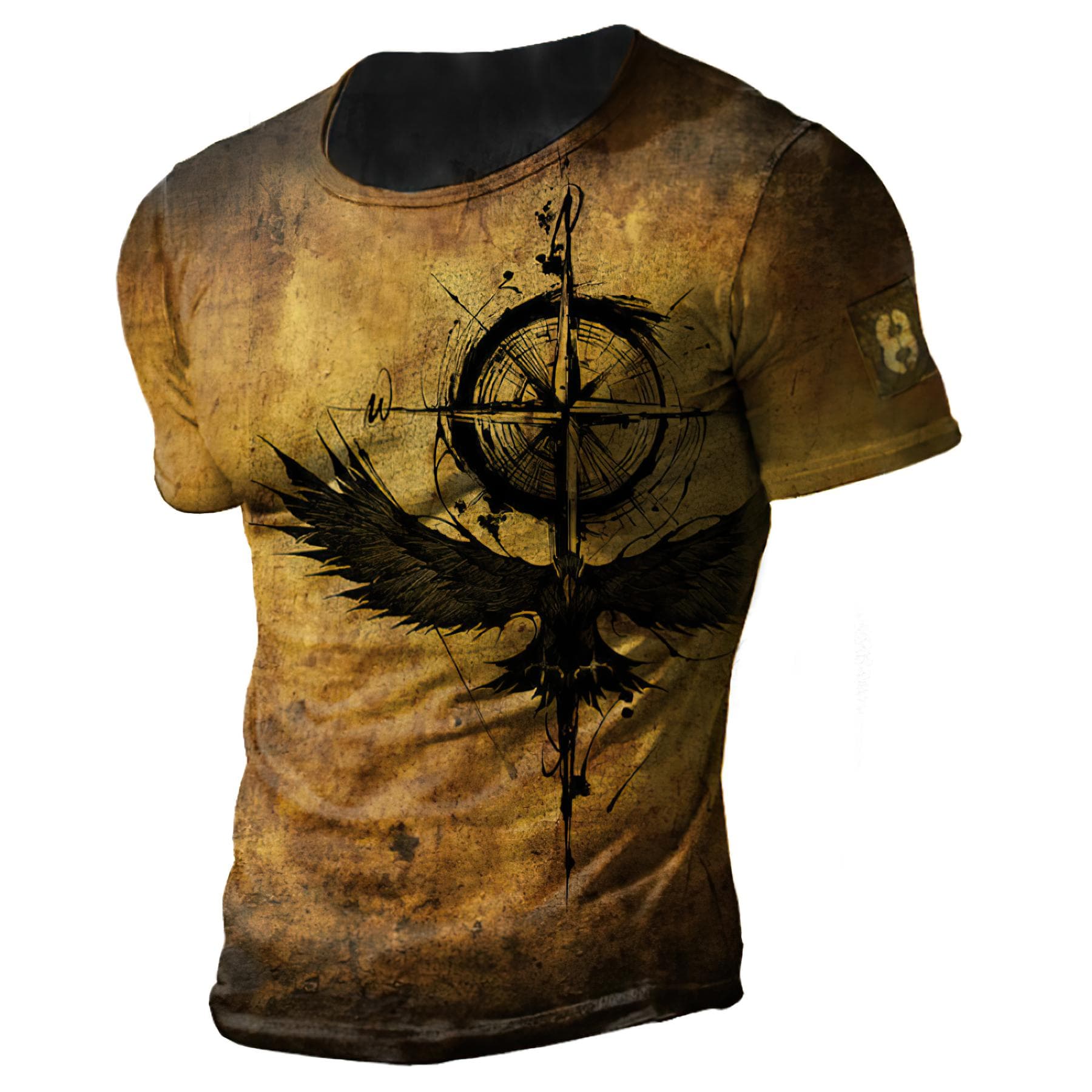 Vintage Men's T-shirt Summer American Shirt Tops Compass Printed Short-sleeve Tees Loose Daily Men Clothing Casual Streetwear XL