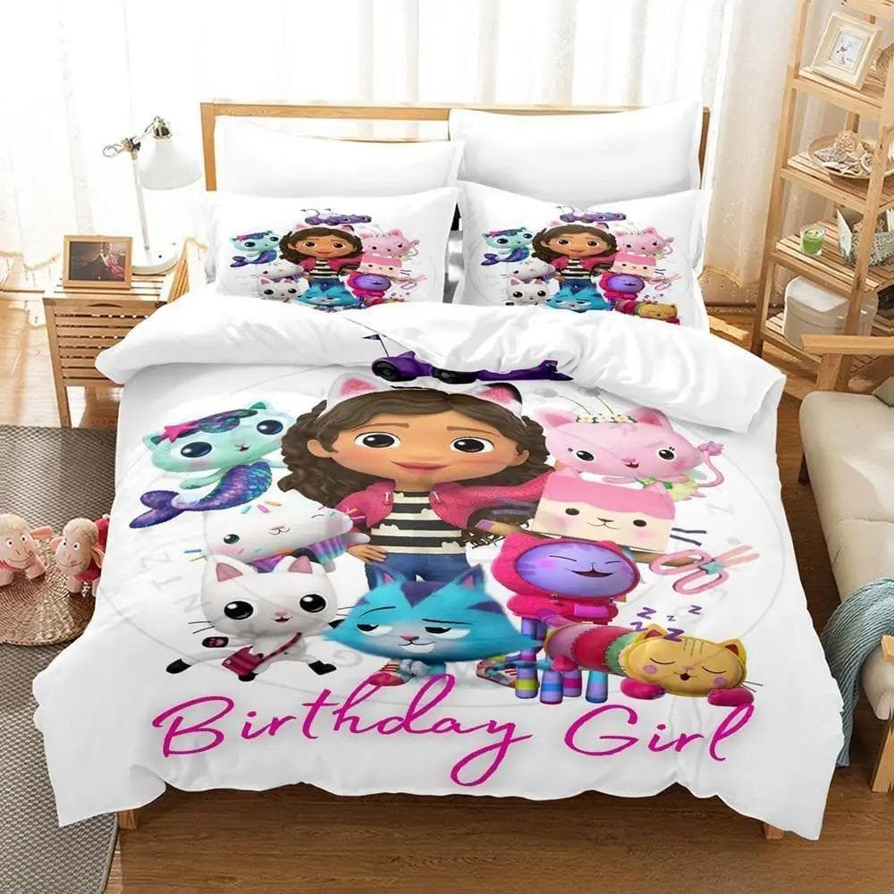Gabbys Dollhouse Bedding Set Single Twin Full Queen King Size Bed Set Adult Kid Bedroom Duvet cover Sets 3D Anime Bed Sheet Set US Queen 228x228cm