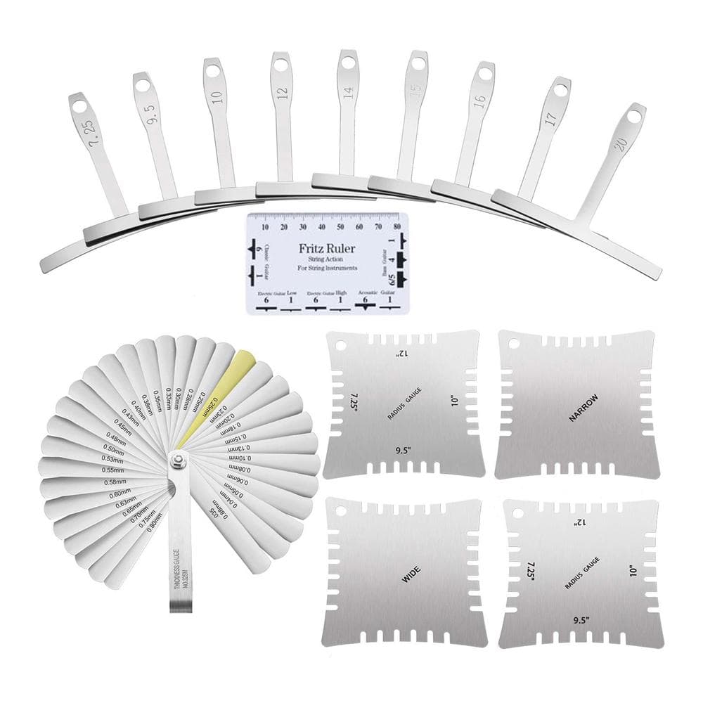 Guitar Luthier Measuring Tool Kit Set Ruler Understring Radius Gauge Guitar Radian Ruler 32 Blade silver