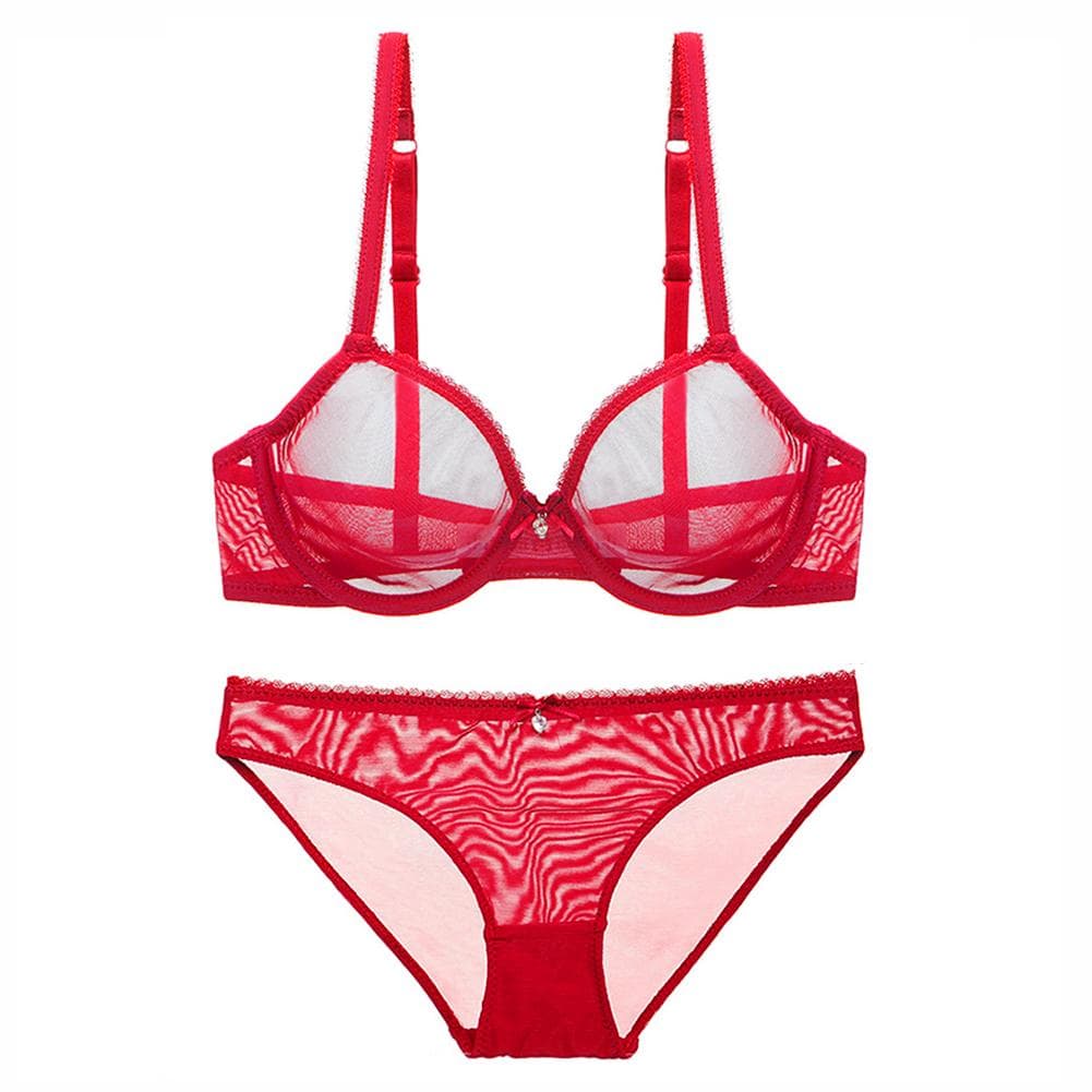 Varsbaby Women See-through Lace Push Up Bra 42D red