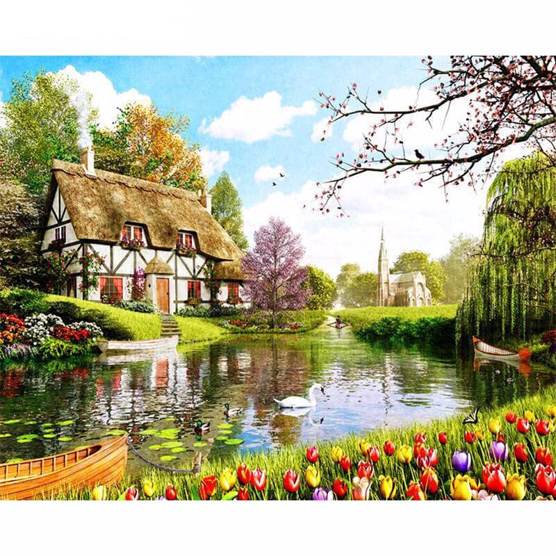 5D Diy Diamond Painting Crystal Cottage&Garden Cross Stitch Patterns Rhinestone Diamond Painting 20X30CM