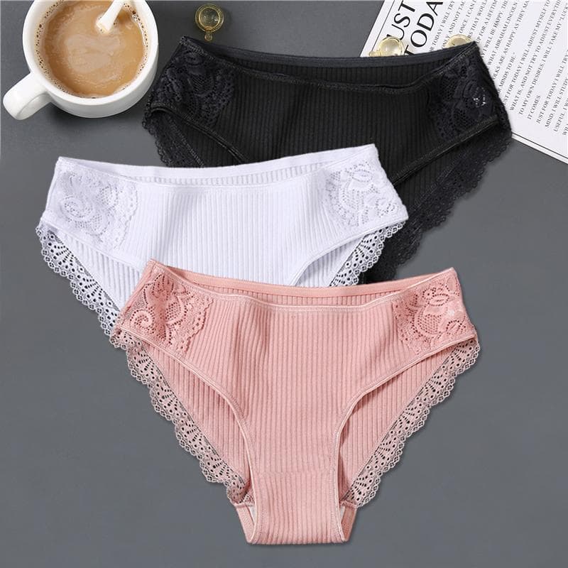 3Pcs/set Women Cotton Panties M-2XL Low-Rise Underwear Trendy Patchwork Lace Briefs Female Soft Underpants Lingerie 2022 XXL