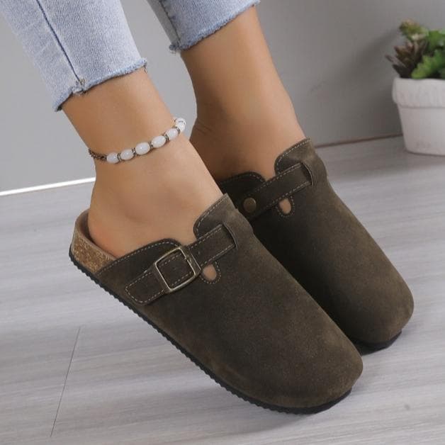 Fashion Boston Clogs Women's Casual Flat Suede Mules Slippers Cork Insole Sandals with Arch Support Outdoor Lovers Beach Sandals 44 green