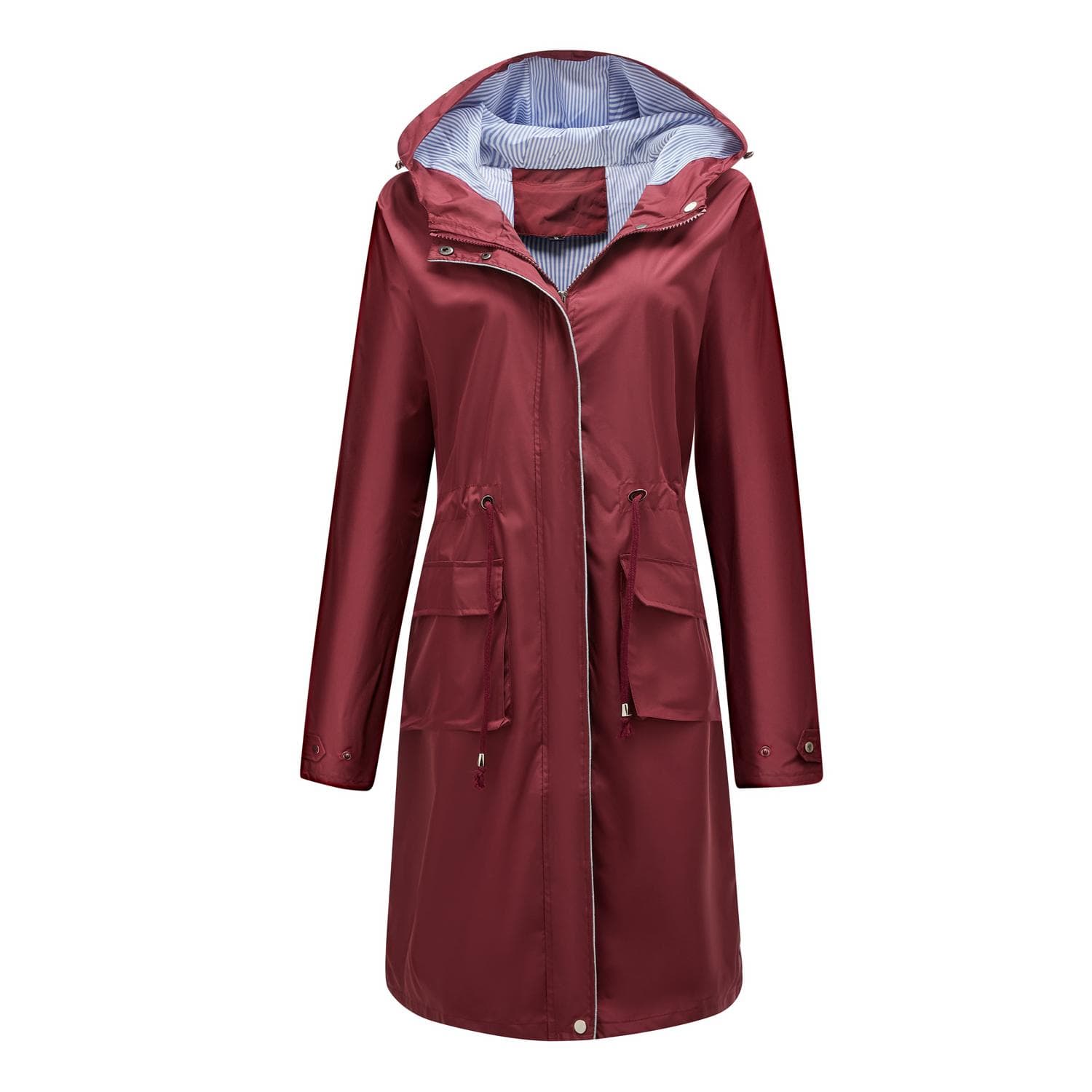 Women's Windcheaters Hooded Long Loose Coat with Side Pocket Outdoor Light Rain Windbreaker Hiking Jacket M burgundy