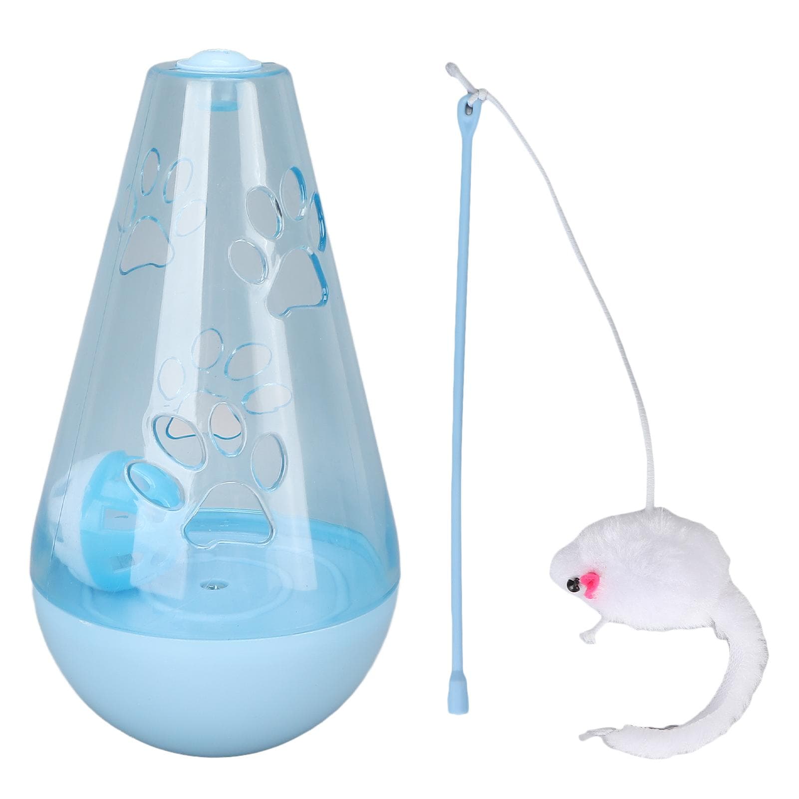 Cat Roly Poly Toy Cat Built in Bell Ball Interactive Snack Toy with Plush Mouse Cat Stick for blue