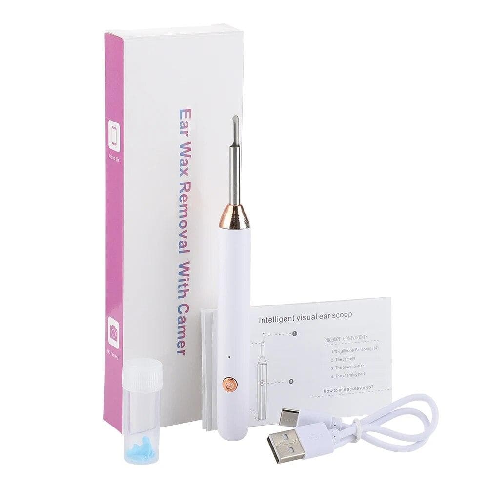 Smart Visual Ear Cleaner Otoscope WiFi Luminous Earpick Ear Wax Removal Tool With Camera Ear Endoscope Ear Wax Remover Wireless UNITED KINGDOM white