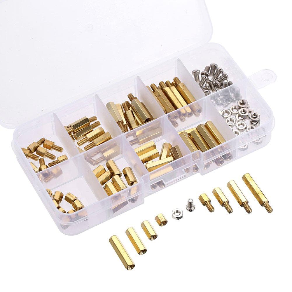 180pcs M2.5 Male Female Hex Brass Spacer Standoff Screw Nut Hex Nut Spacing Screw Assortment Kit