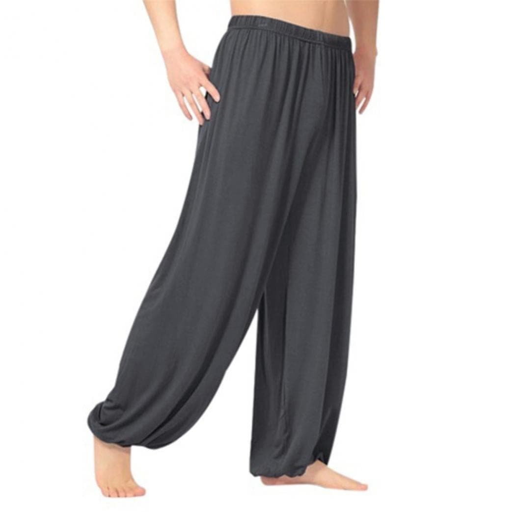 Men's Casual Pure Color Slacks Belly Dance Yoga Haren Pants Slacks XL dark gray