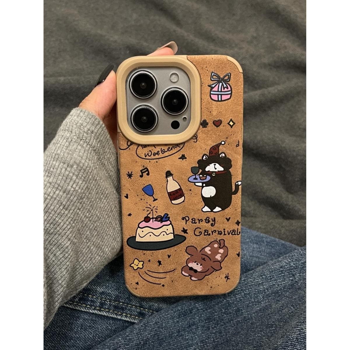 Autumn and Winter Puppy Party Suitable for Apple 15promax Mobile Phone Case IPhone14/16plus Cartoon 13 Leather Pattern Apple XS