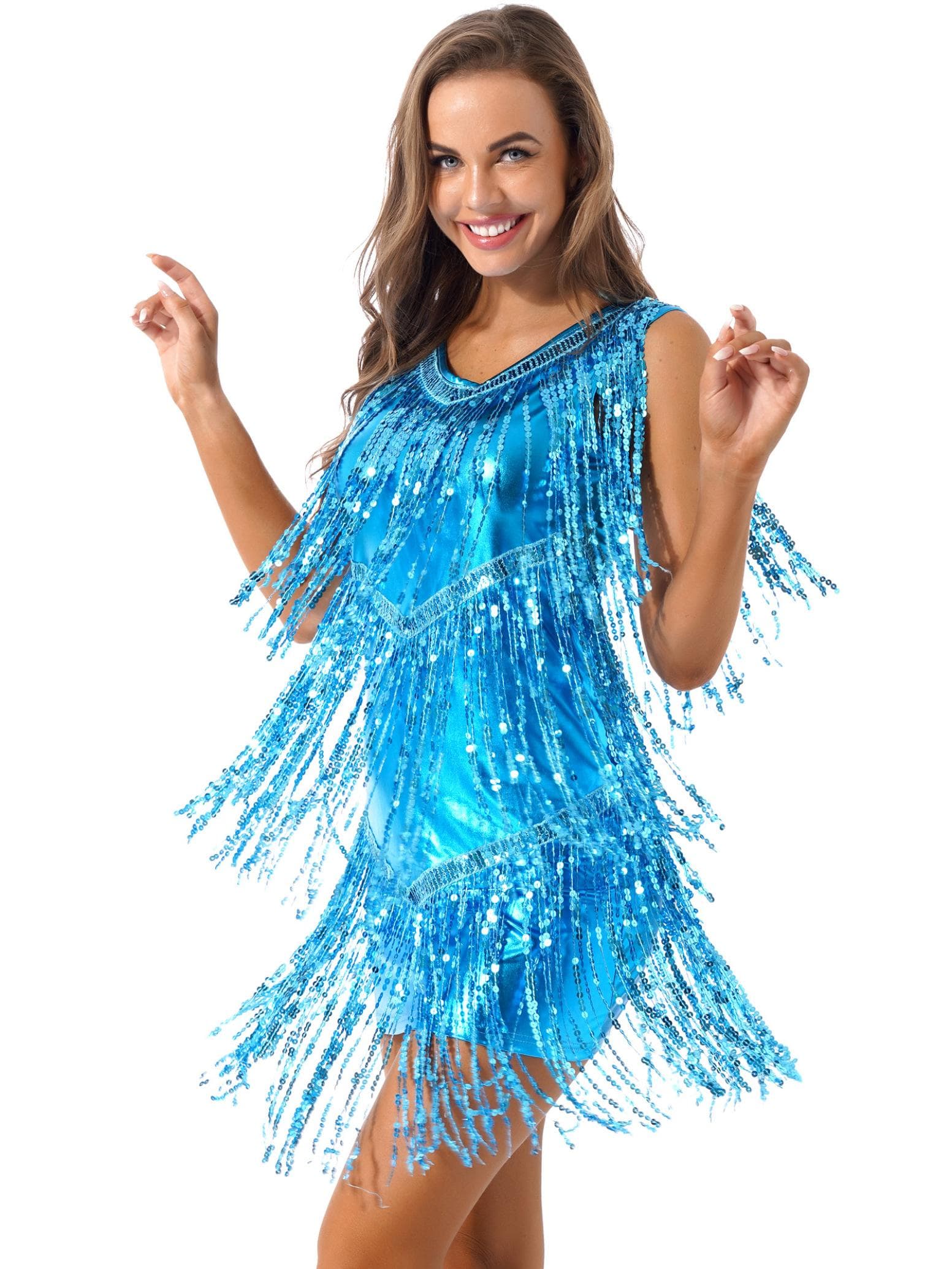Women's Fancy Dress Dance Costume Cocktail Evening Gown Womens Clothing Summer Dresses Fringe Dresses XL sky blue