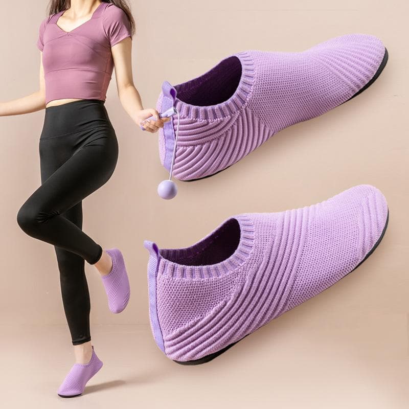 Women's Indoor Yoga Shoes: Soft, Non-Slip Sole for Aerobics, Fitness, and Dance - Integrated Flying Woven Design 36-37 purple