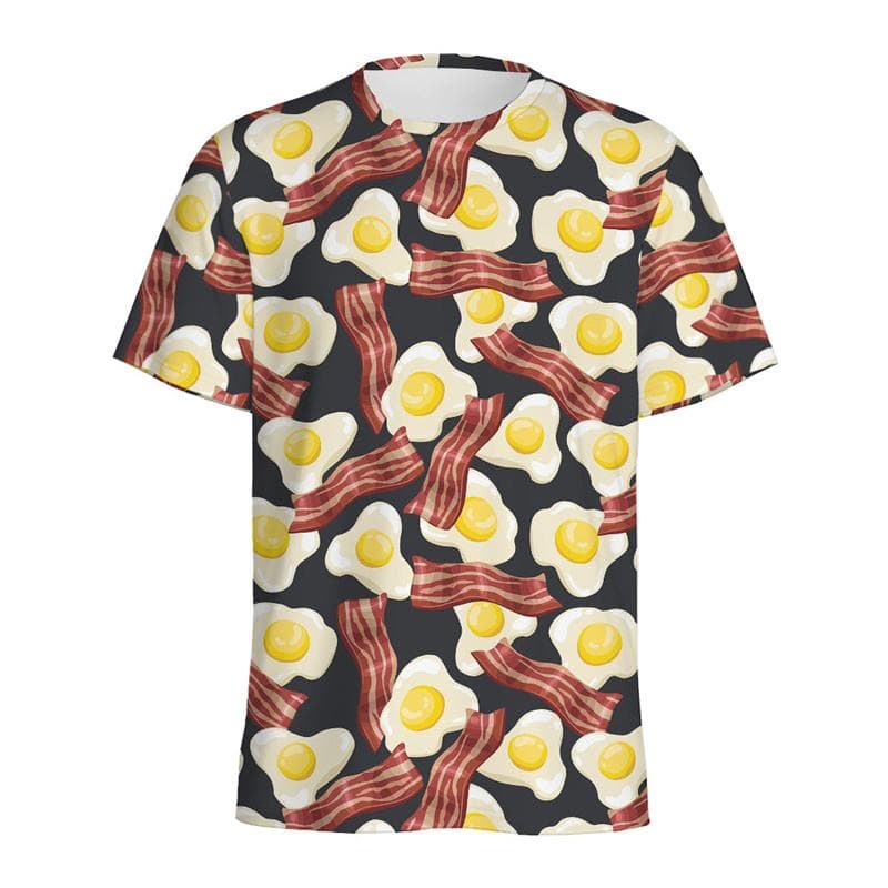 Multi Color Eggs 3D Printed T Shirt For Men Womens Kids Cartoon Fried Egg Graphic Tees Tops Short Sleeves Round Neck T-shirt 2XL