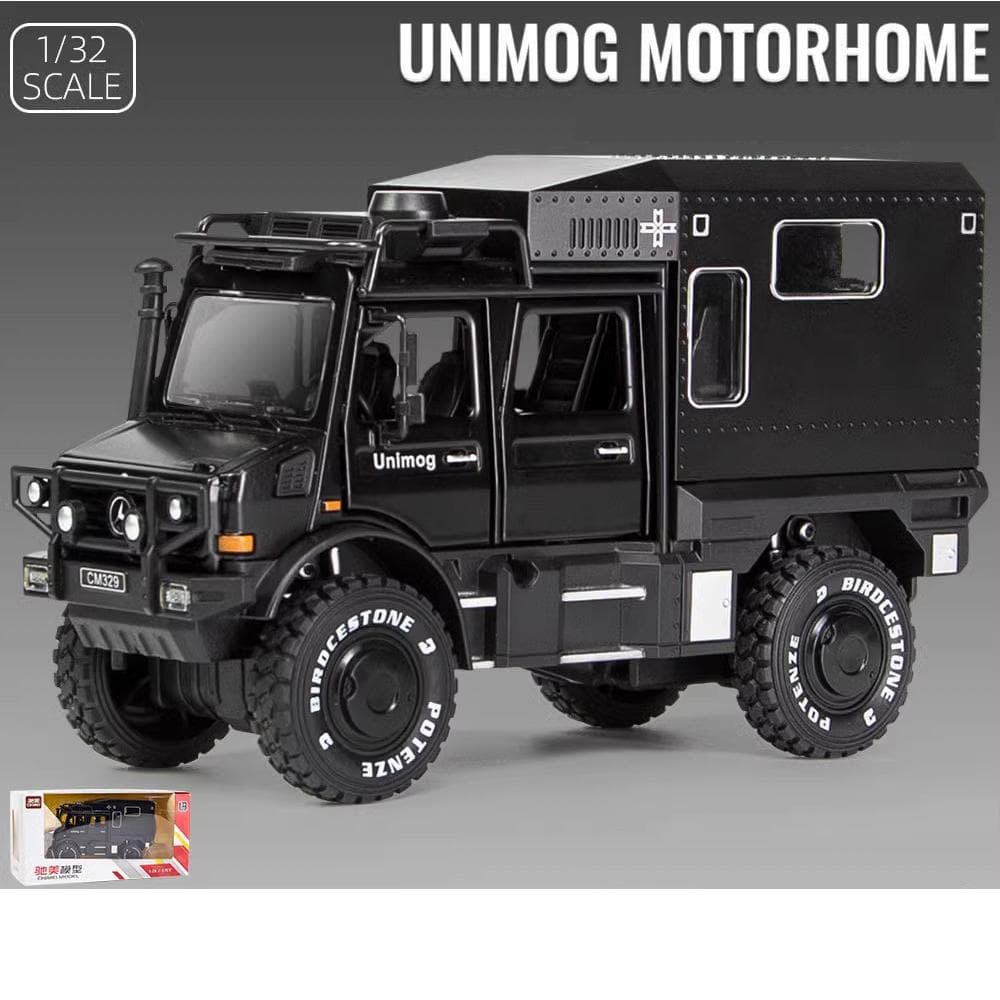 1/32 Scale Benz Unimog Alloy Model Car with Sound and Light, Pull Back Car Model for Kids Toys Party Gifts Collectible 1/32-Size:18.8*6.7*10.5cm black