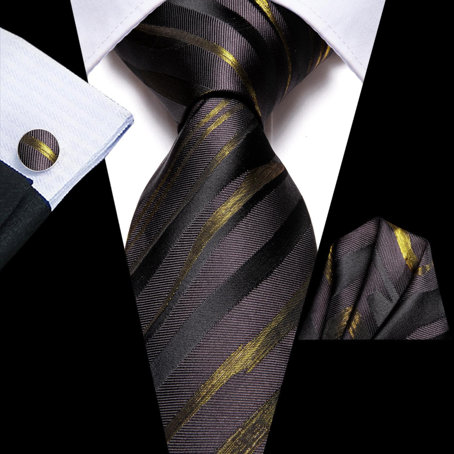 Hi-Tie New Fashion Mens Tie Business Necktie Hanky Cufflinks Tie Set N-3426