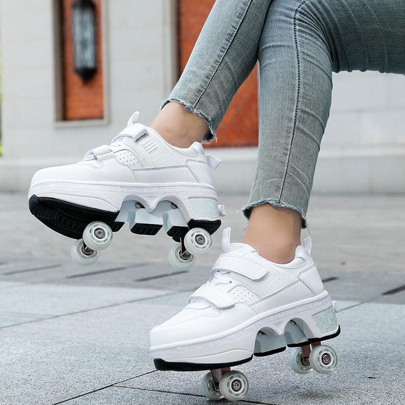 Children Teenagers Boys and Girls Shapeshifting Shoes Four Wheels Dual-purpose Roller Skates Double Row Runaway Shoes Roller Skates 41