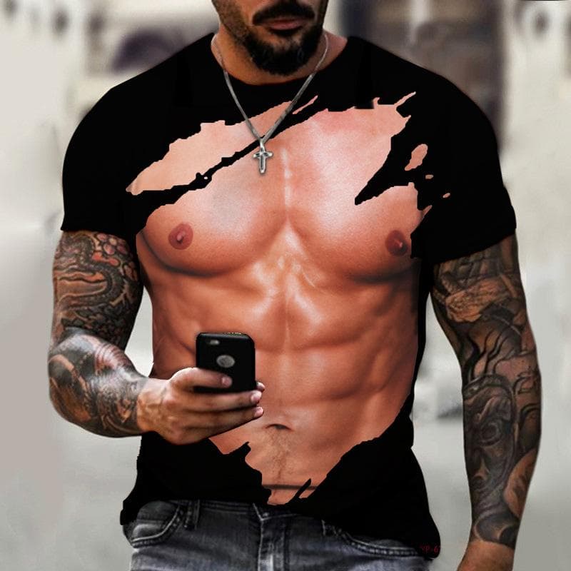 Muscle Men T-shirt Abdominal Muscle3D Printed Men's Fashion Personality Short Sleeve Summer Cool Streetwear Oversized Tops 3XL