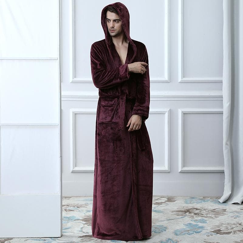 Lovers Extra Long Hooded Warm Flannel Bathrobe Winter Women Men Plus Size Thick Coral Fleece Bath Robe Bride Cozy Dressing Gown XL