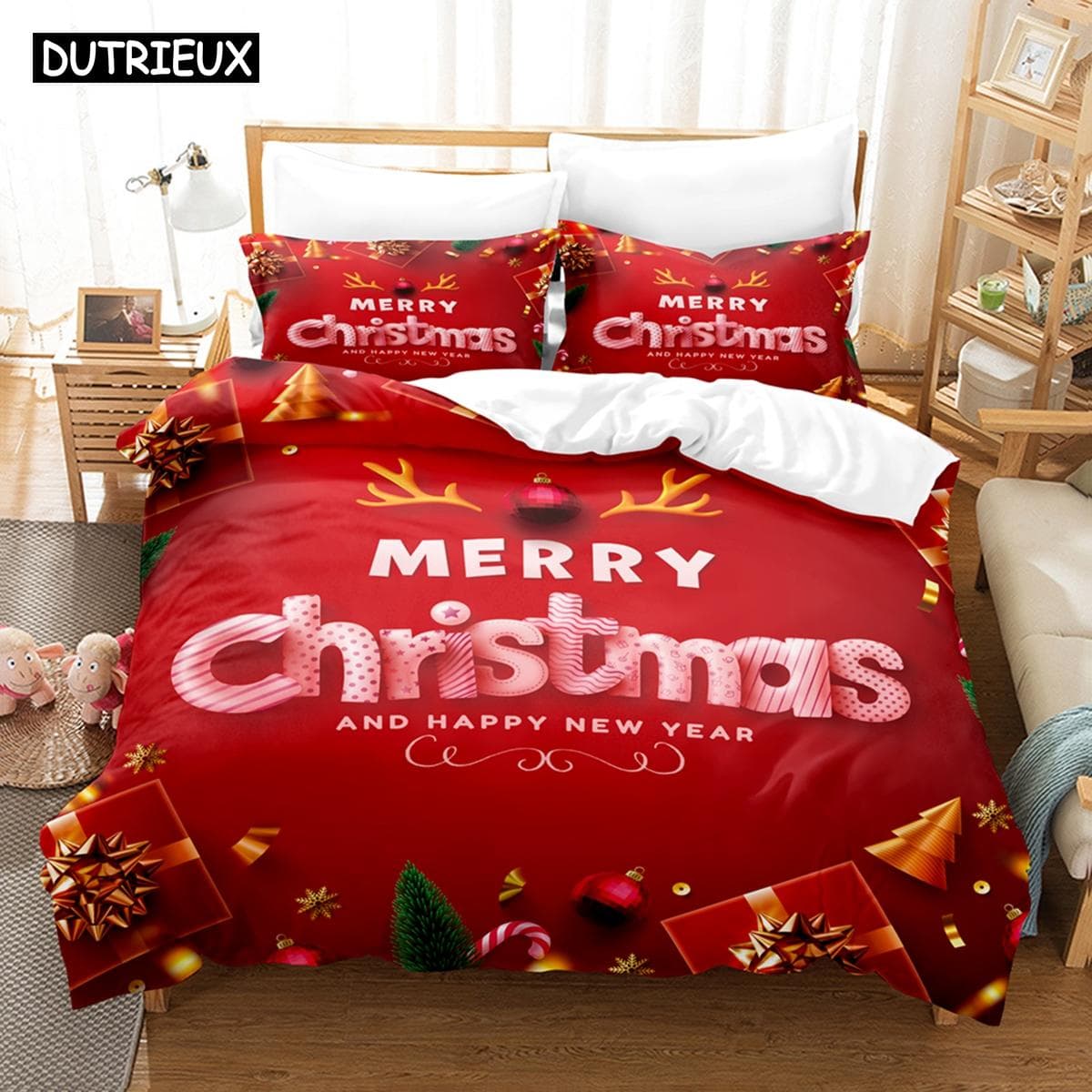 3D The Christmas Bedding Sets Duvet Cover Set With Pillowcase Twin Full Queen King Bedclothes Bed Linen EU single(135x200cm)