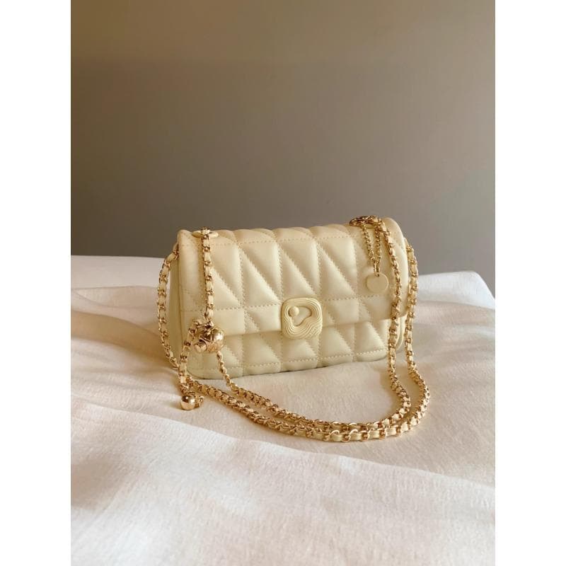 Cream Souffle Small Square Bag, Women's Fragran-style Chain Single-shoulder Bag yellow