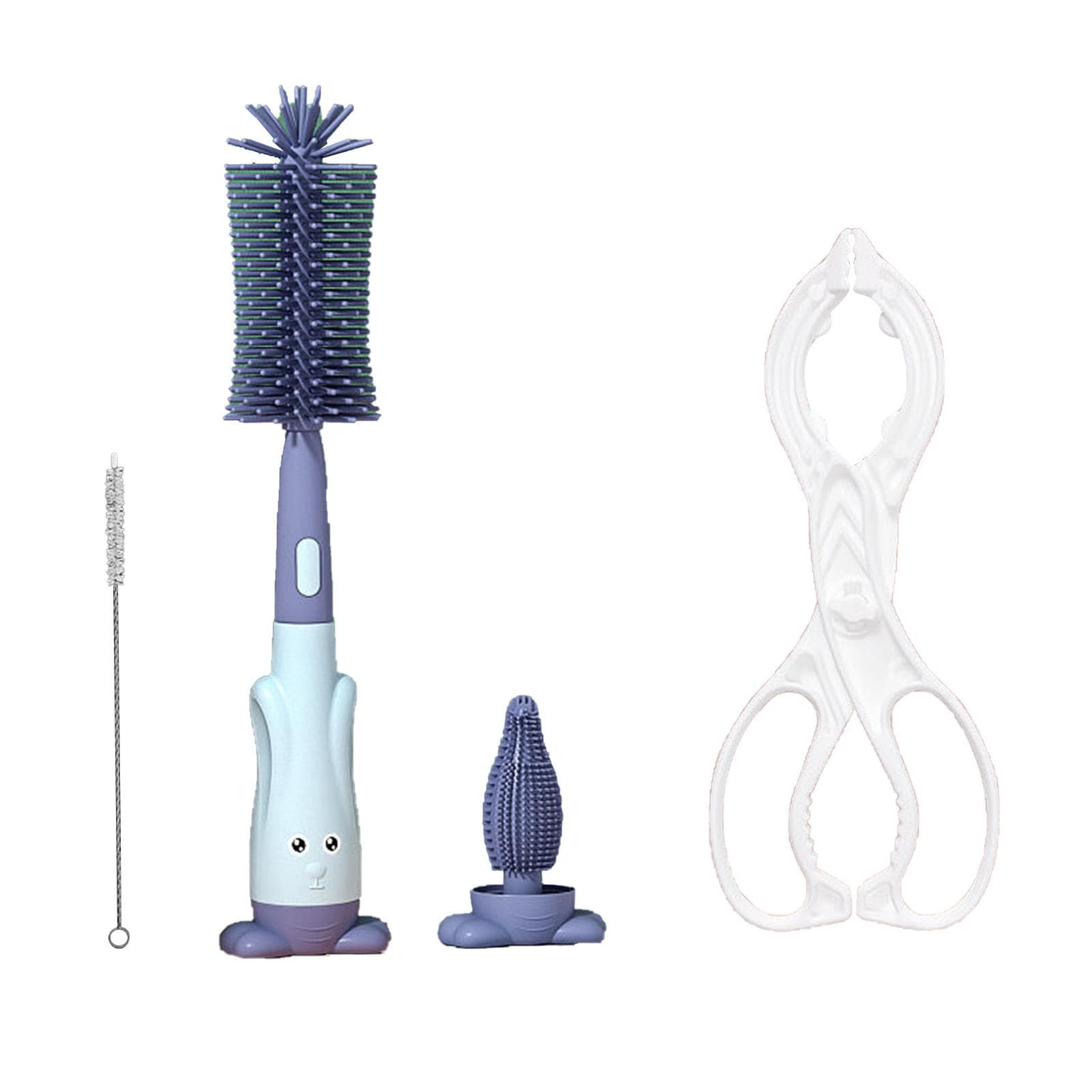 Baby Bottle Cleaning Brush Set with Bottle Clip Safe Food Grade Silicone No Odor Environmental blue