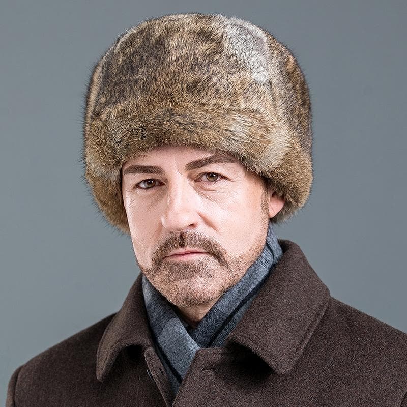 Rabbit Fur Hat for Men Winter Warm Windproof Snow Hats XL(60-61cm)