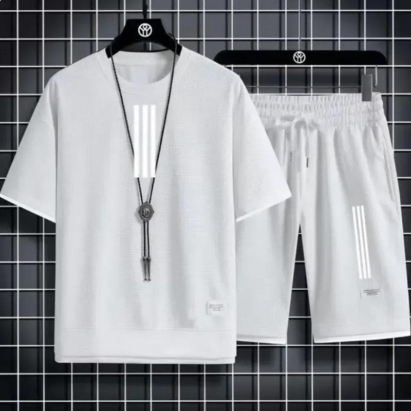 Adida New Man Tracksuits 2 Piece Short Sleeve Suits Printing T-shirt +sweatpants Sets Sutdent Casual Summer Sport Clothes L