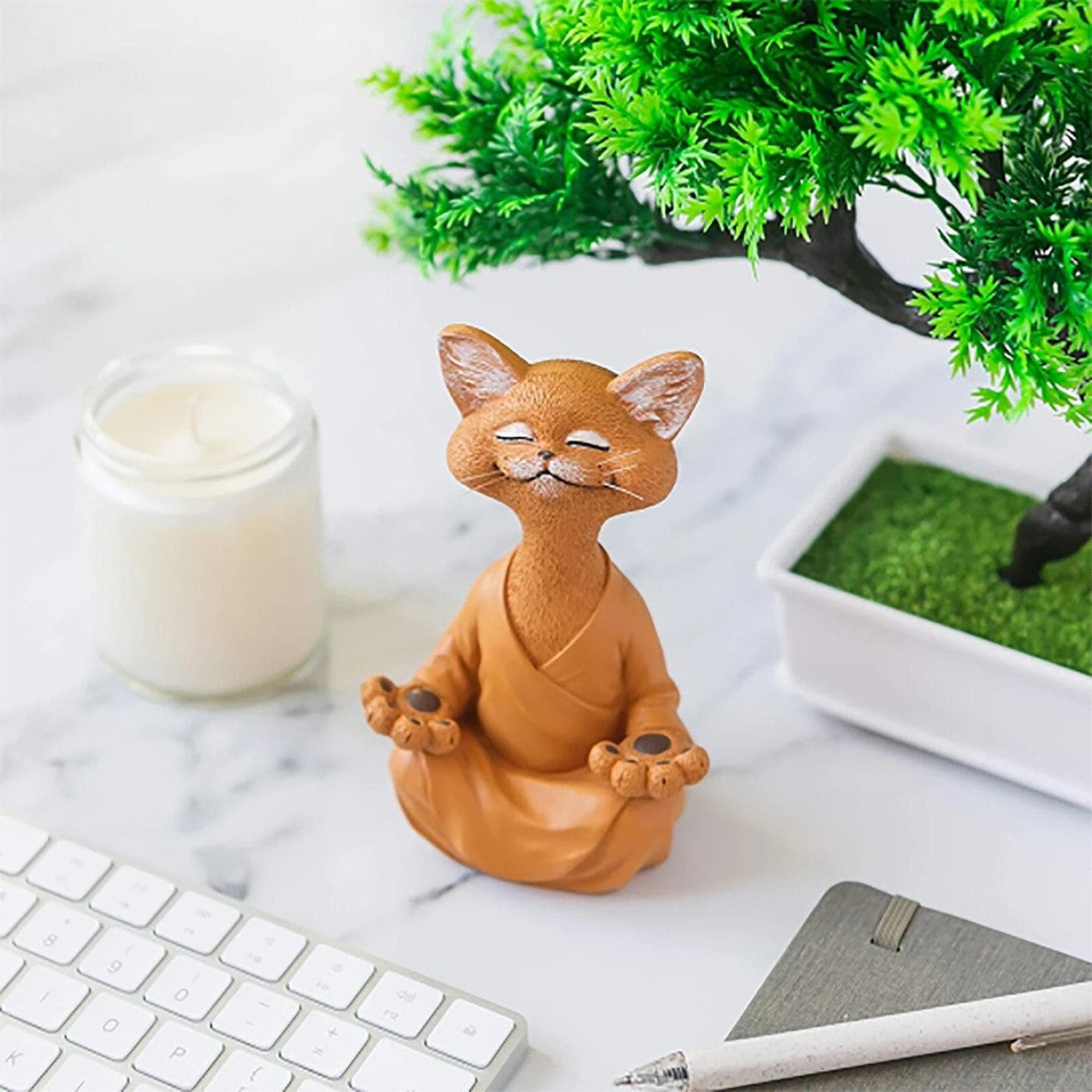 Buddha Cat Meditation Animal Meditation Cat Resin Decoration for Zen Cat Home Happiness Buddha Cat Decoration