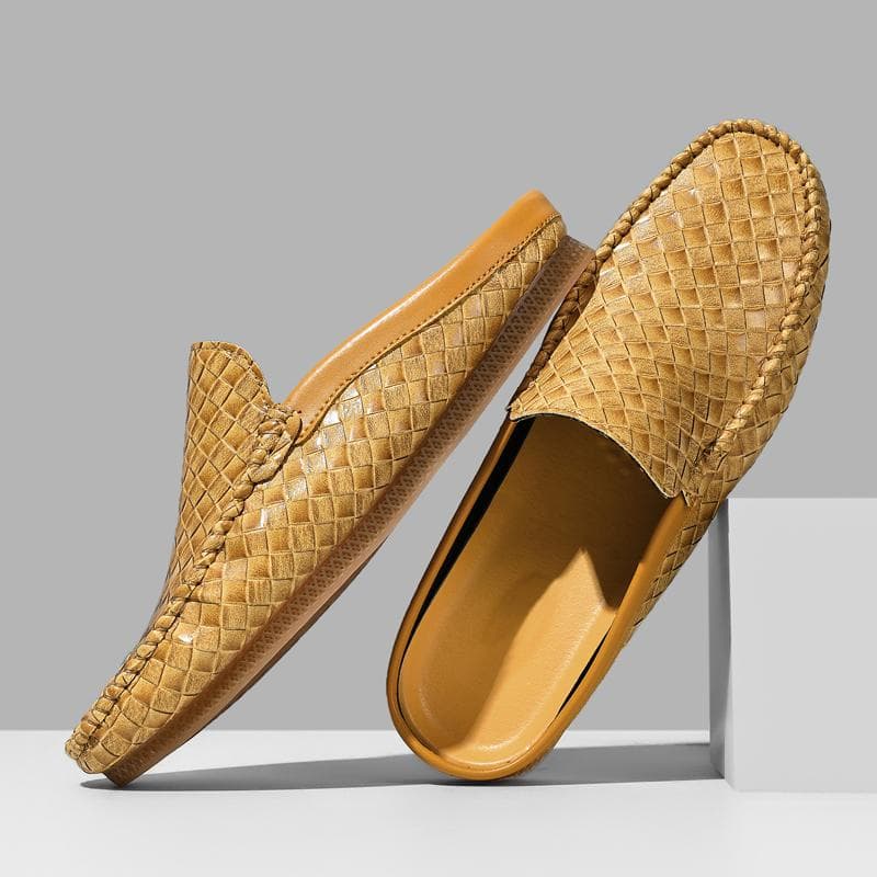 Fashion Men Mules Slippers Split Leather Outdoor Loafers Non-slip Black Casual Slides Summer Spring Shoes 39-45 44 yellow